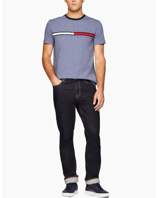 Tommy Hilfiger Blue T Shirts Crew Neck Signature Stripe Summer Cotton Tino Tee for men