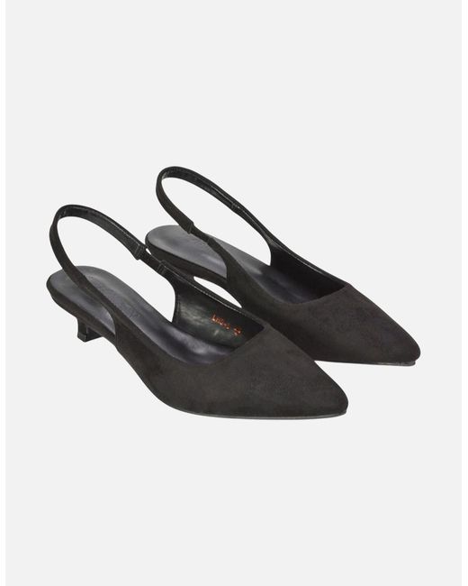 XY London Black Ladies Leila Sling Back Low Kitten Heel Court Shoes