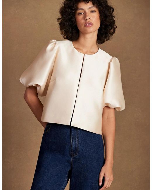 Ro&zo Natural Puff Sleeve Shell Top