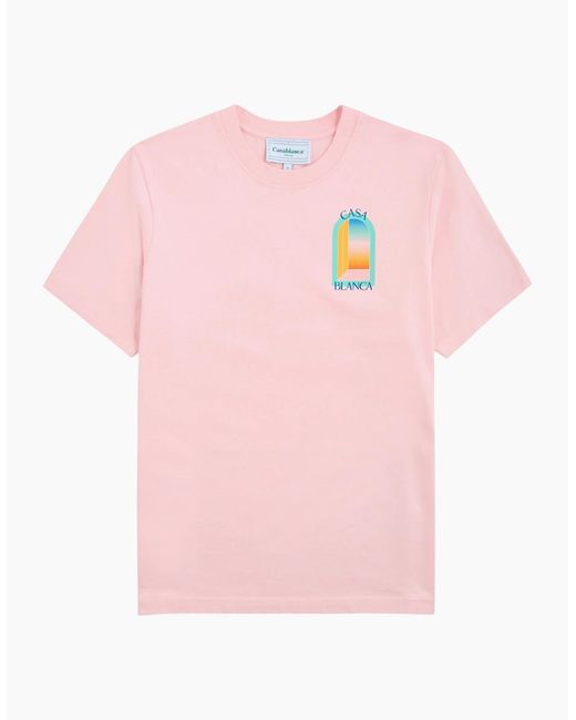 Casablanca Pink T Shirts Shorts Sleeve Crew Neck Gradient Arch Logo Cotton Tops for men