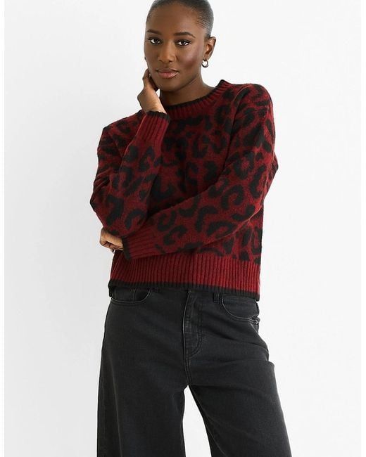 Gini London Red Burgundy Contrast Piping Animal Knit Jumper