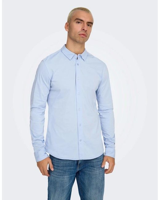 ONLY Blue Regular Fit Long Sleeve Shirt for men