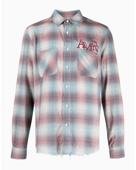 Amiri Blue Staggered Plaid Flannel for men