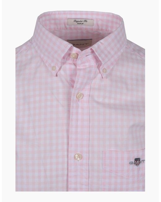 Gant Pink Poplin Gingham Short Sleeve Shirt California for men