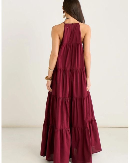 Gini London Mulberry Tiered Halter Maxi Trapeze Dress