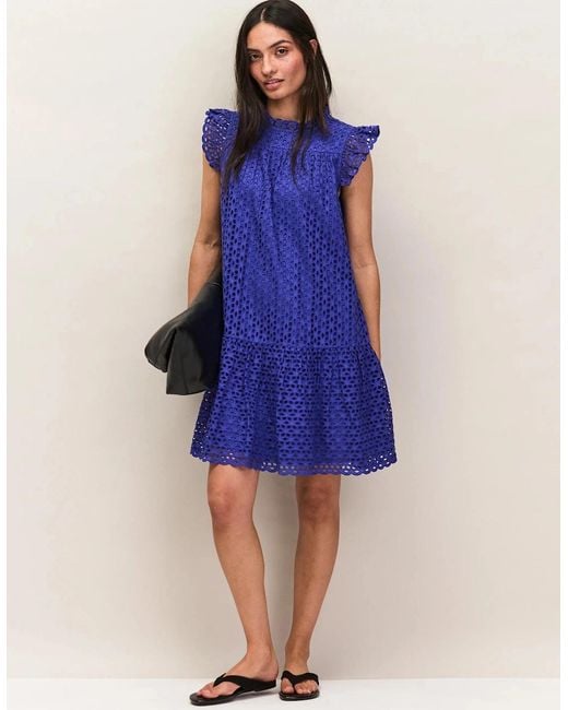 Ro&zo Blue Petite Broderie Anglaise Cotton Mini Dress