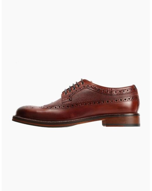 Ben Sherman Brown Archie Brogue Leather Burgundy Lace-Up Shoes for men
