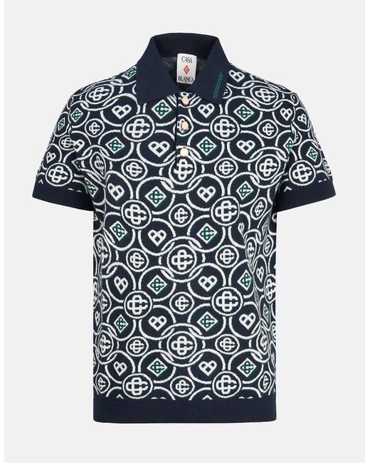 Casablanca Blue Monogram Polo Shirt for men