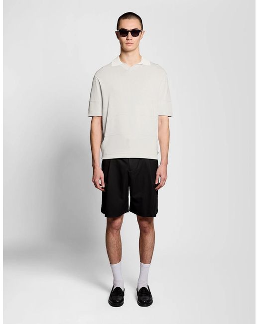 Lyle & Scott White Open Collar Fine Knitted Polo Shirt for men