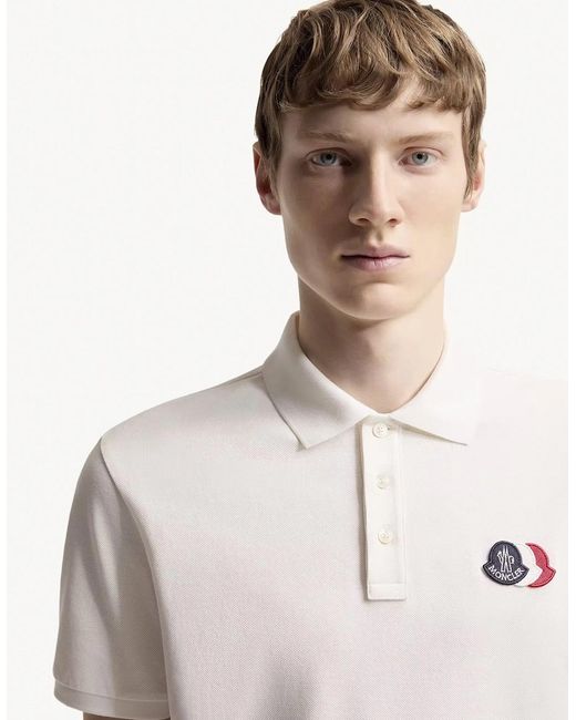 Moncler White Triple Logo Polo for men