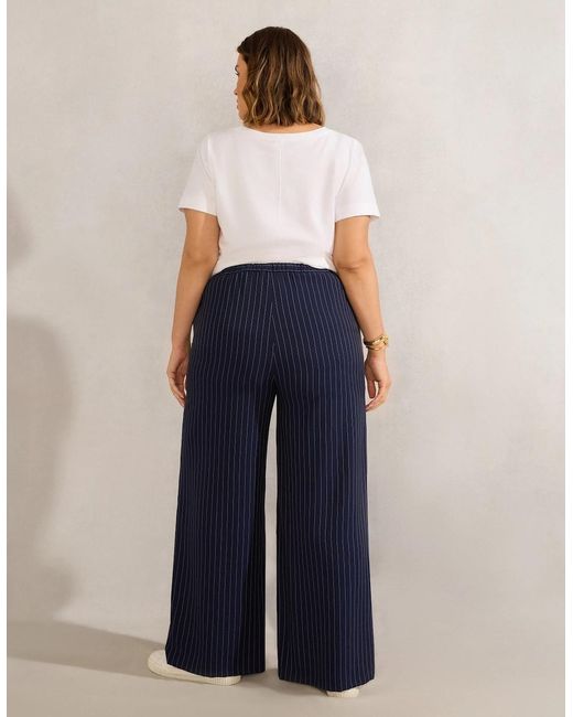 Live Unlimited London Blue Petite Pinstripe Wide Leg Trouser