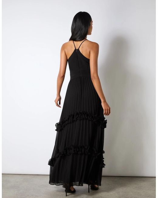 Ro&zo Black Sienna Pleated Frill Maxi Dress