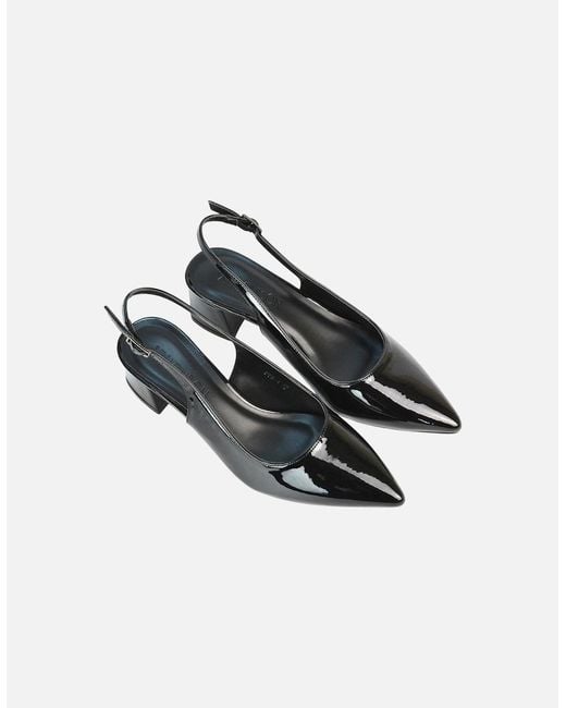 XY London Black Ladies Becky Patent Leather Sling Back Court Pumps