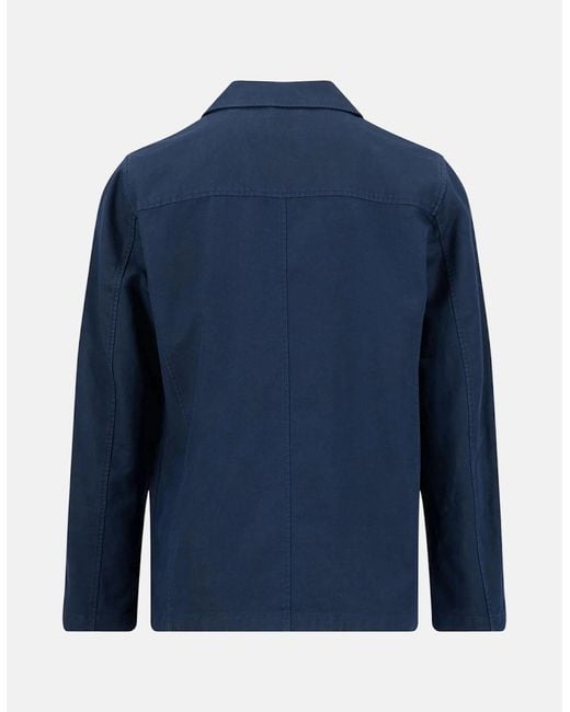 Fynch-Hatton Blue Linen Blend Twill Worker Jacket Overshirt Dark for men