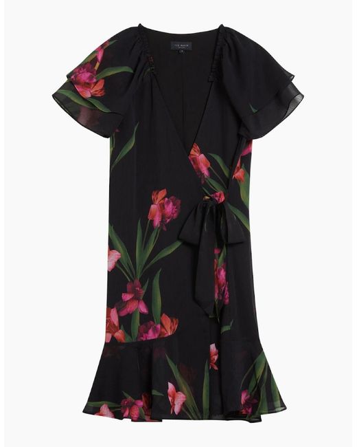 Ted Baker Black Fascia Angel Sleeve Wrap Mini Dress