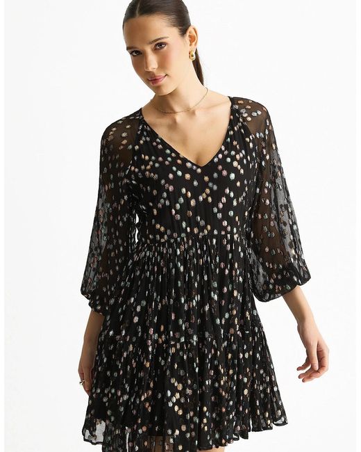 Gini London Black Multicolored Polka Dot Tiered Dress