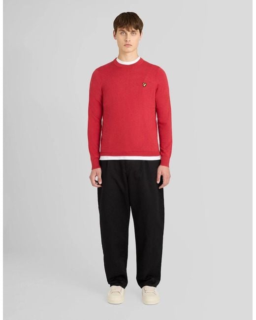 Lyle & Scott Red Cotton Merino Crew Neck Jumper for men