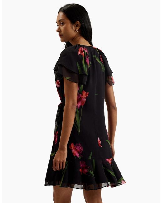 Ted Baker Black Fascia Angel Sleeve Wrap Mini Dress