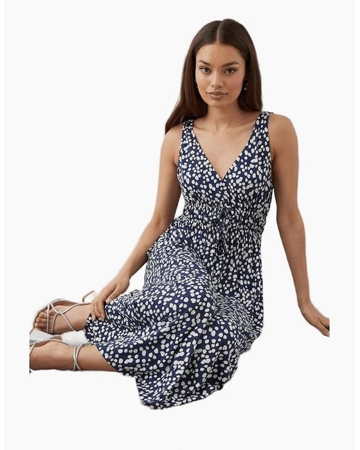 Dorothy Perkins Blue Ladies Spotted Front Tie Petite Sleeveless Midi Dress