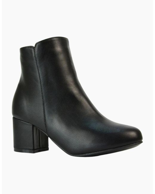 XY London Black Ladies Saffy Zip Mid Block Heel Ankle Boots