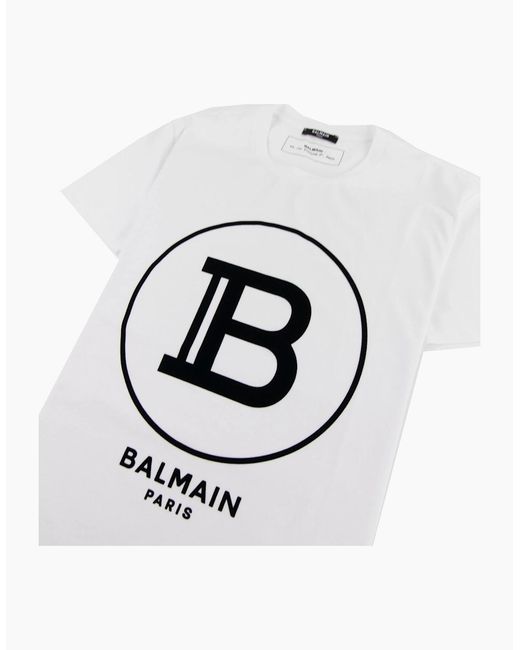 Balmain White Printed Paris Logo T Shirt for men