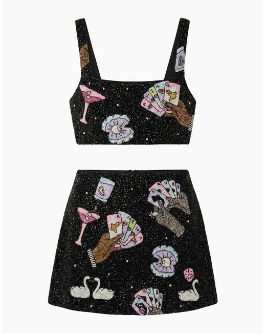 Oceanus Black Vegas Beaded Mini Party Beach Co-Ord Top
