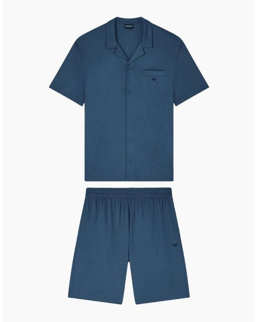 Emporio Armani Blue Tencel Blend Turqoise Shirt Set for men