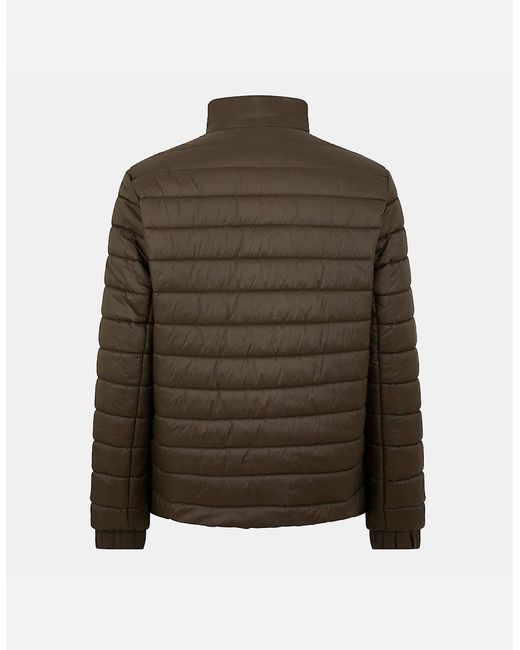 Boss Brown Horizontal Stripe Patterned Printed Logo Ribbed Cuff Puffer Jacket for men