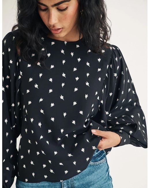 Nobody's Child Blue Regular Fit Crew Neck Long Sleeve Blouse