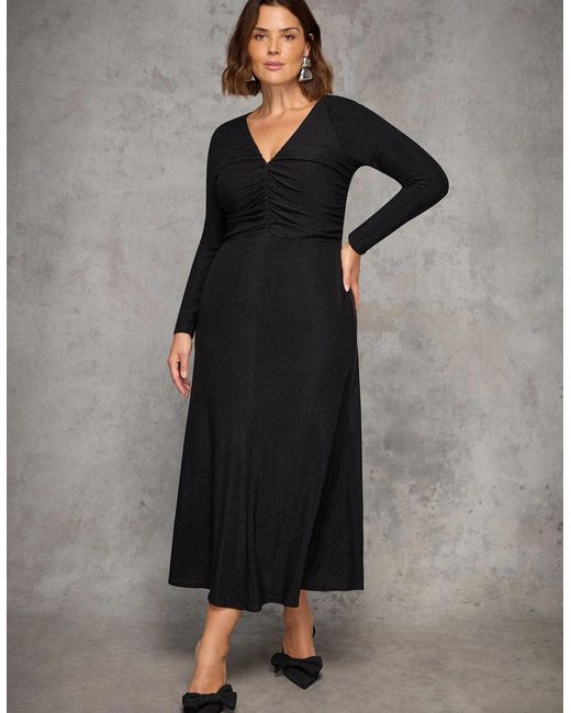 Live Unlimited London Black Petite Sparkle Ruched Jersey Maxi Dress