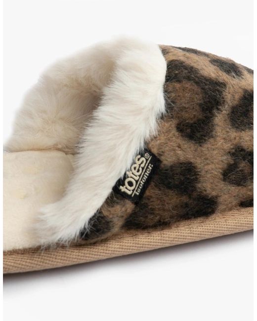 Totes Brown Isotoner Animal Fur Mule Slippers Animal Print