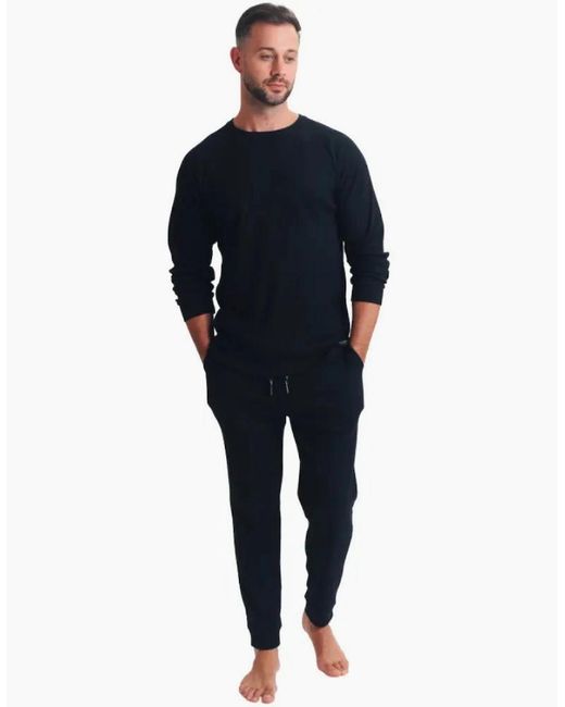 Ted Baker Black Waffle Long-Sleeve Top & Joggers Lounge Set for men