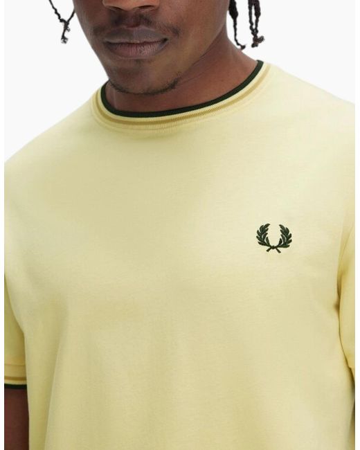 Fred Perry Natural Twin Tipped T Shirt Crew Neck Short Sleeve Summer Tee for men