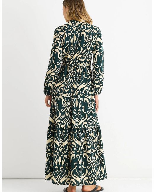 Gini London Green Ikat Print Tie Waist Maxi Dress