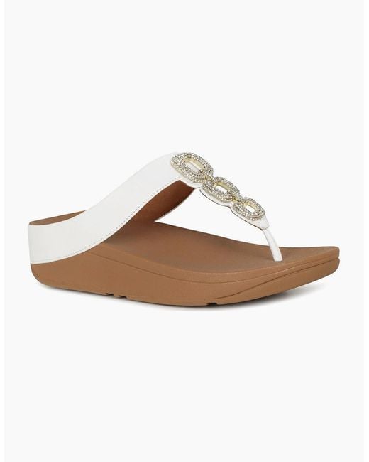 Fitflop White Fino Crystal Chain Toe Post Sandals
