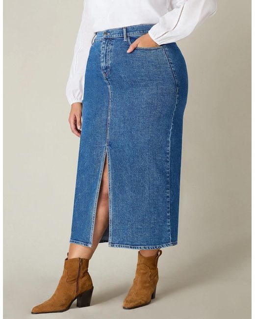 Live Unlimited London Metallic Denim Midi Skirt