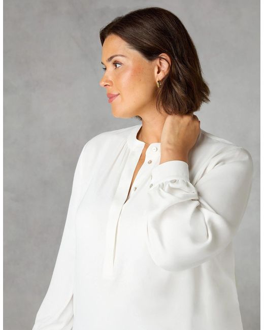 Live Unlimited London White Ivory Satin Gathered Neck Blouse