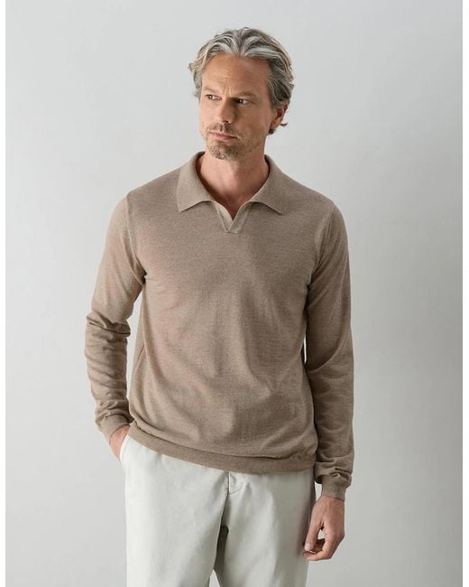 Oliver Sweeney Natural Merino Wool Buttonless Polo for men