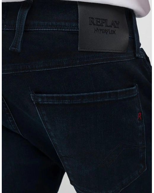 Replay Blue Hyperflex Eco Plus Sustainable Denim Anbass Slim Fit Jeans Dark 007 for men