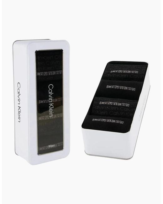 Calvin Klein Black 4-Pack Allover Logo Socks Gift Tin for men