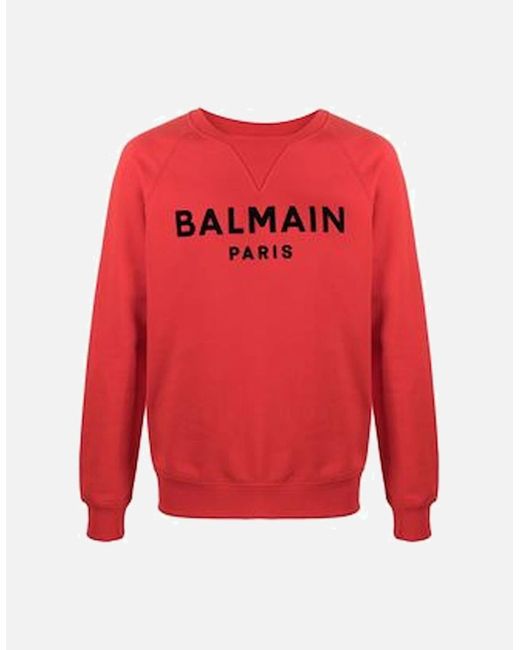 Balmain Red Sweatshirt With Logo Print for men