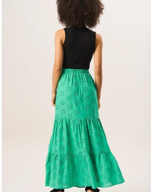 Gini London Green Tiered Lace Embroidered Long Skirt