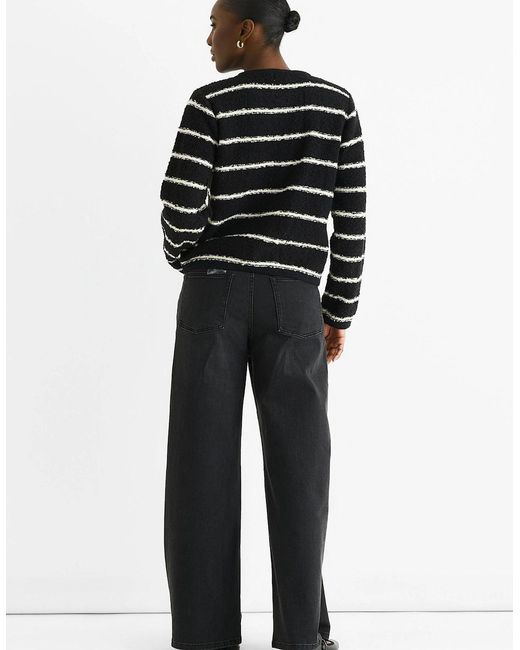 Gini London Black Stripe Boucle Recycle Mix Knit Cardigan