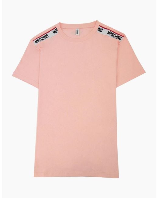 Moschino Pink Underwear Tape Logo T-Shirt 0227 for men