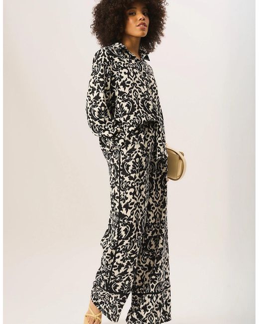 Gini London Black Mono Ikat Print Wide Leg Trousers