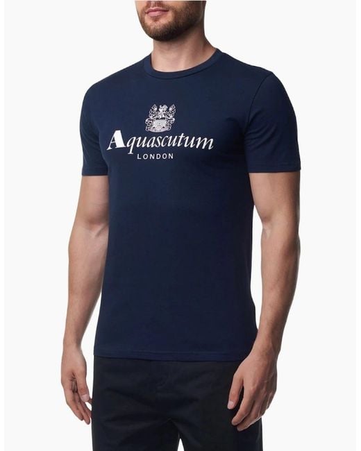 Aquascutum Blue Active Beach Basic Big Logo T-Shirt for men