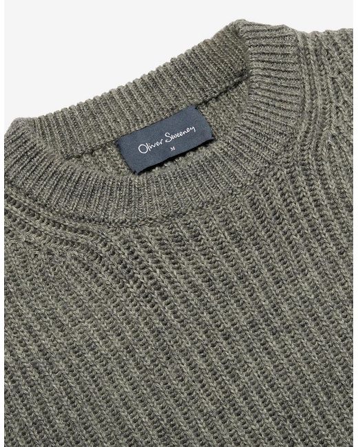 Oliver Sweeney Gray Ribbed Wool Blend Crew Neck Jumper for men