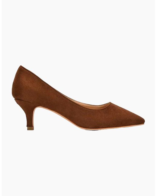 XY London Brown Ladies Cali Suedette Pointed Kitten Heel Court Shoes