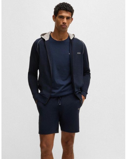 Boss Blue Boss Mix&Match Stretch-Cotton Zip-Up Hoodie With Embroidered Logo for men