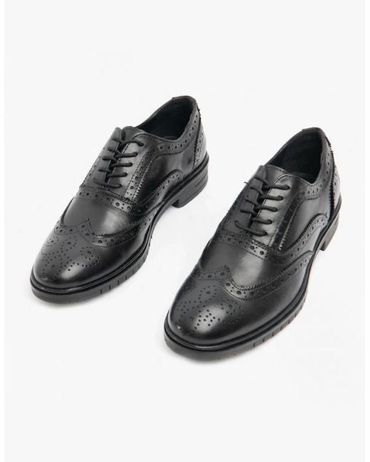 Hush Puppies Black Santiago Leather Oxford Brogue Shoes for men
